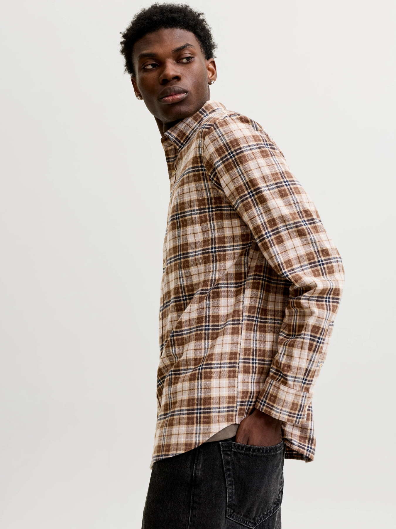 JACK & JONES Heren Overhemd Bruin Geruit Regular Fit  - Afbeelding 2