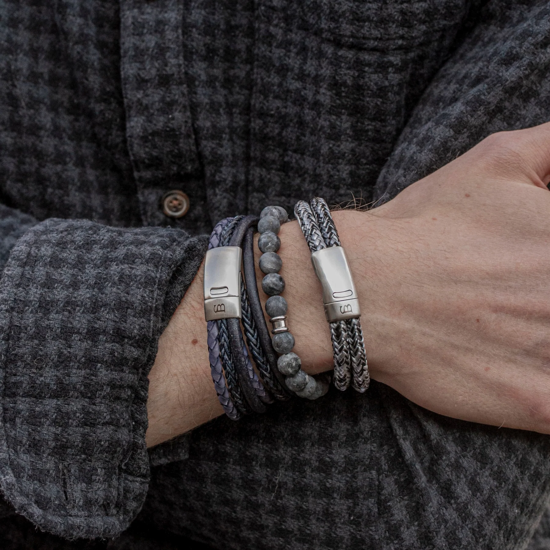 Steel&Barnett Herenarmband Stones Basic Matt Lavikite - Afbeelding 2