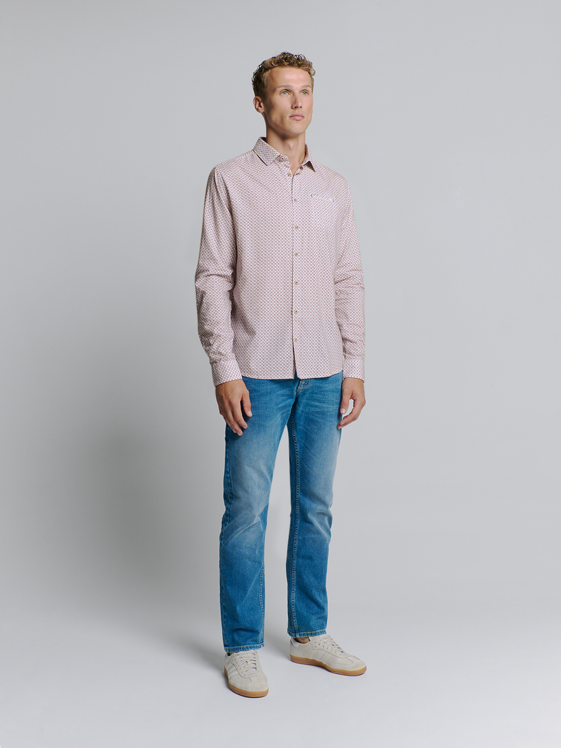 NO EXCESS Heren Overhemd Stretch Allover Print Mauve  - Afbeelding 4