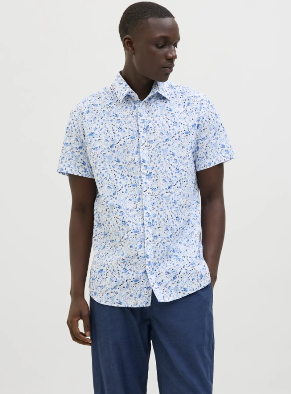 JACK & JONES Heren Overhemd Korte Mouw Blauw-Wit  - Afbeelding 2