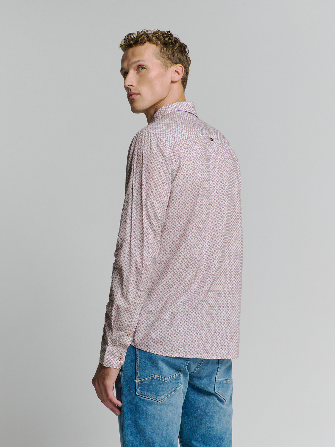 NO EXCESS Heren Overhemd Stretch Allover Print Mauve  - Afbeelding 5