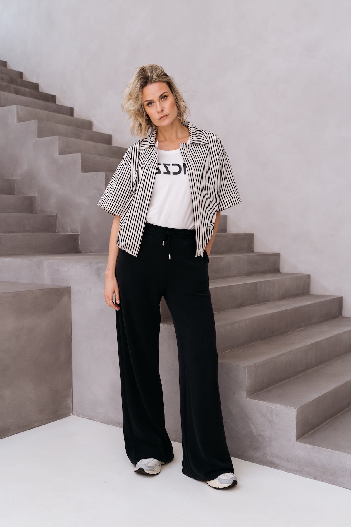 MAICAZZ Dames Top Perrin Antraciet-Offwhite Gestreept 
