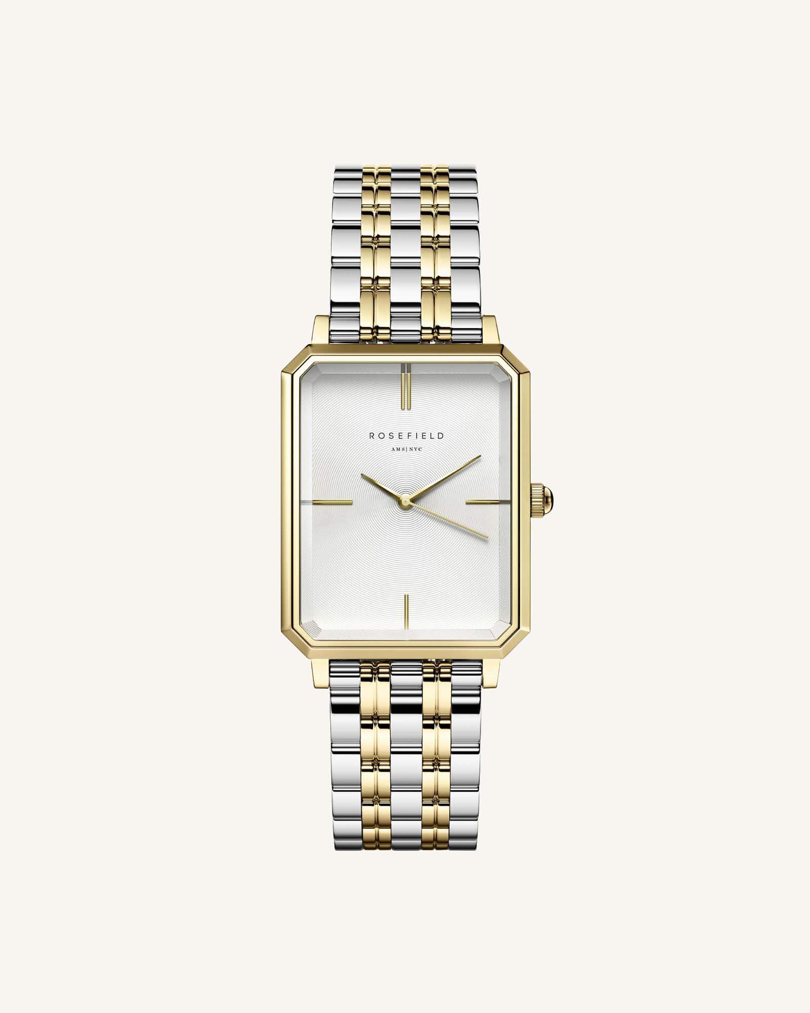 ROSEFIELD Dames Horloge The Octagon Duotone Zilver-Goud 