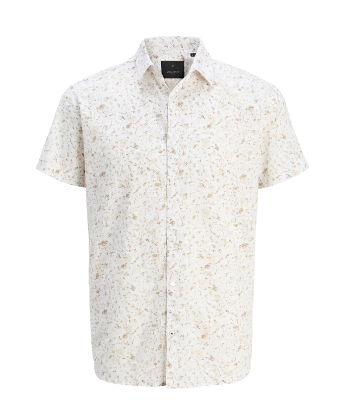 JACK & JONES Heren Overhemd Korte Mouw Beige-Wit 