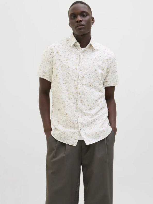 JACK & JONES Heren Overhemd Korte Mouw Beige-Wit  - Afbeelding 2