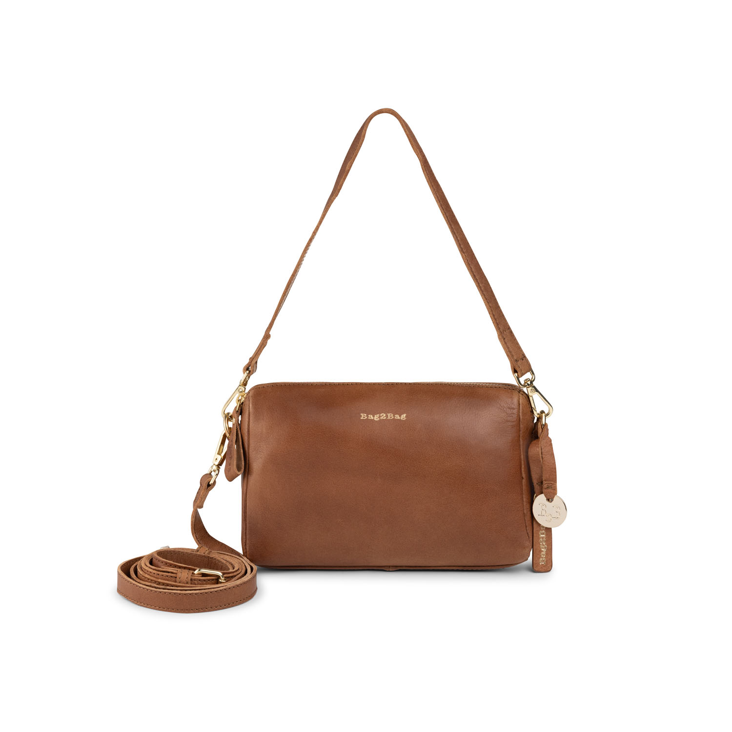BAG2BAG Tas Nice Leer Porto Cognac Goud 