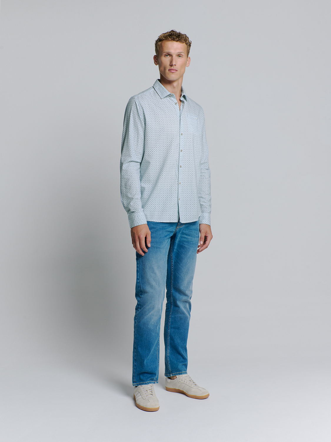 NO EXCESS Heren Overhemd Stretch Allover Print Ice Blue  - Afbeelding 2