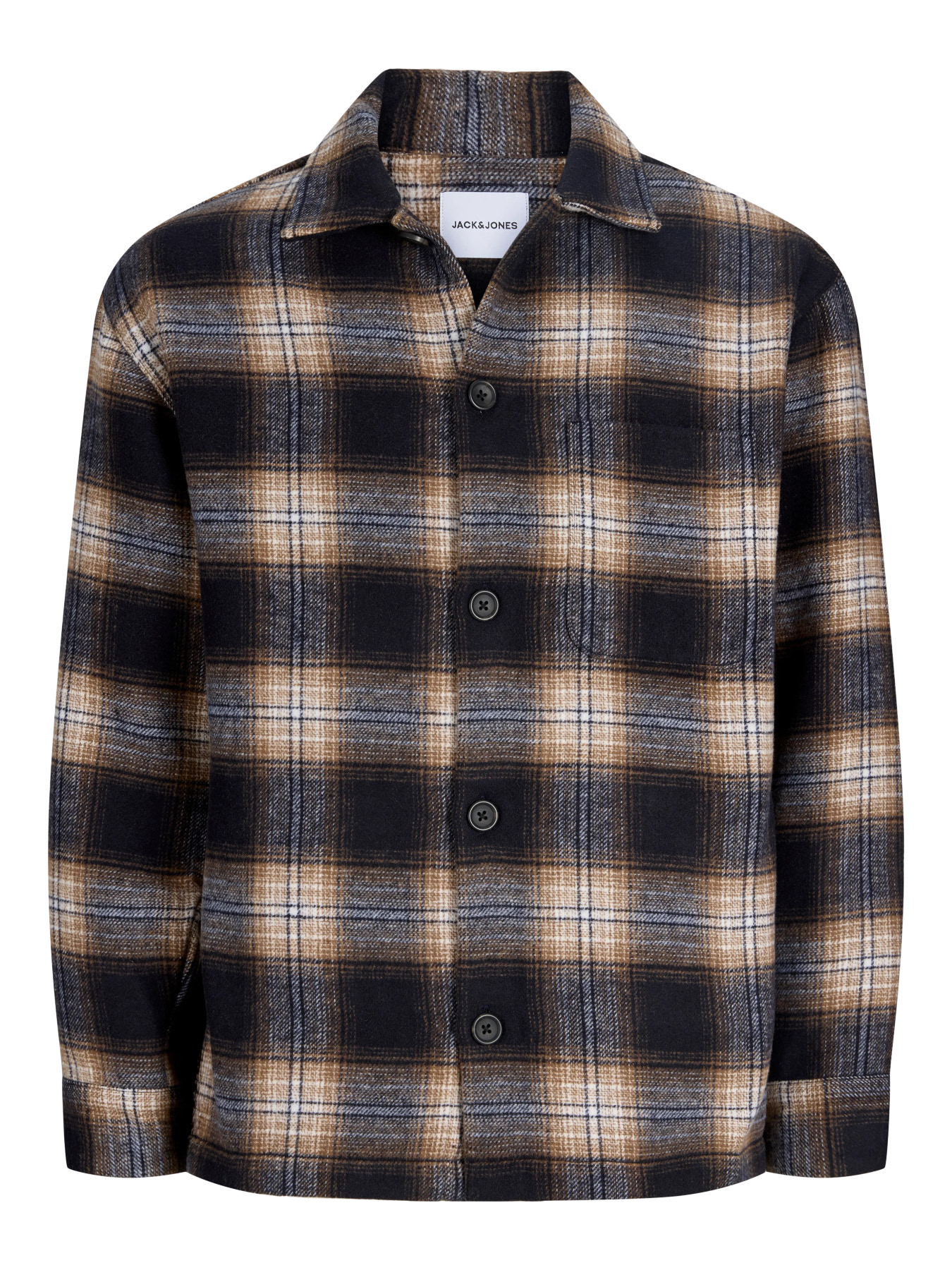 JACK & JONES Heren Overshirt Ollie Donkerblauw Bruin Geruit 
