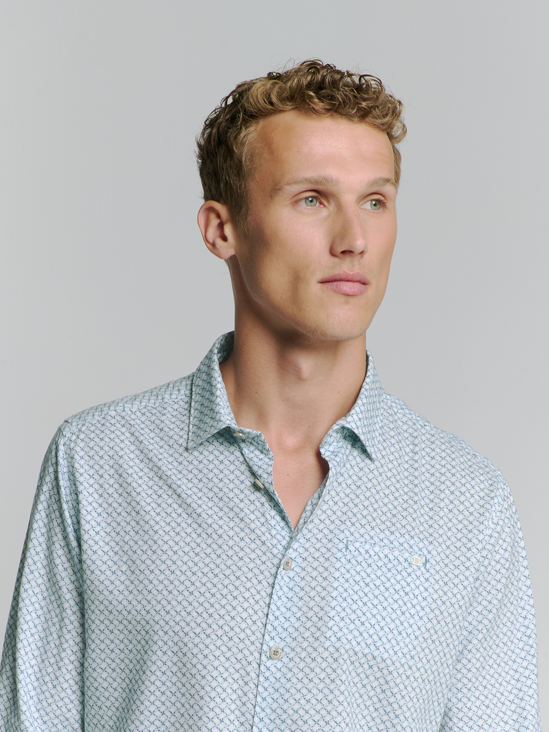 NO EXCESS Heren Overhemd Stretch Allover Print Ice Blue  - Afbeelding 3