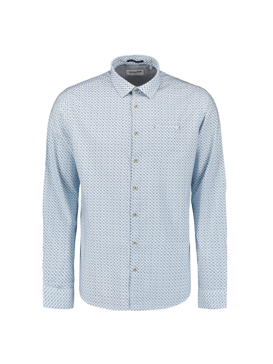 NO EXCESS Heren Overhemd Stretch Allover Print Ice Blue  - Afbeelding 4