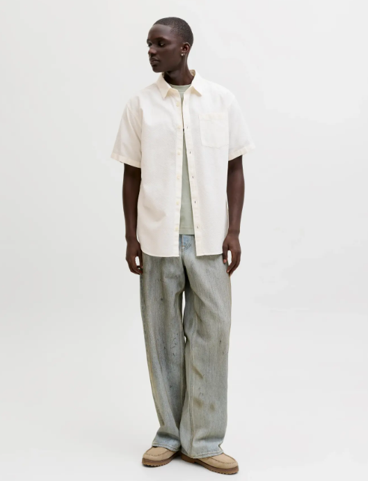 JACK & JONES Heren Overhemd Korte Mouw Dobby Offwhite  - Afbeelding 2