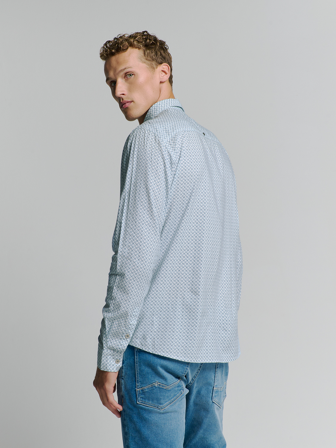 NO EXCESS Heren Overhemd Stretch Allover Print Ice Blue  - Afbeelding 5
