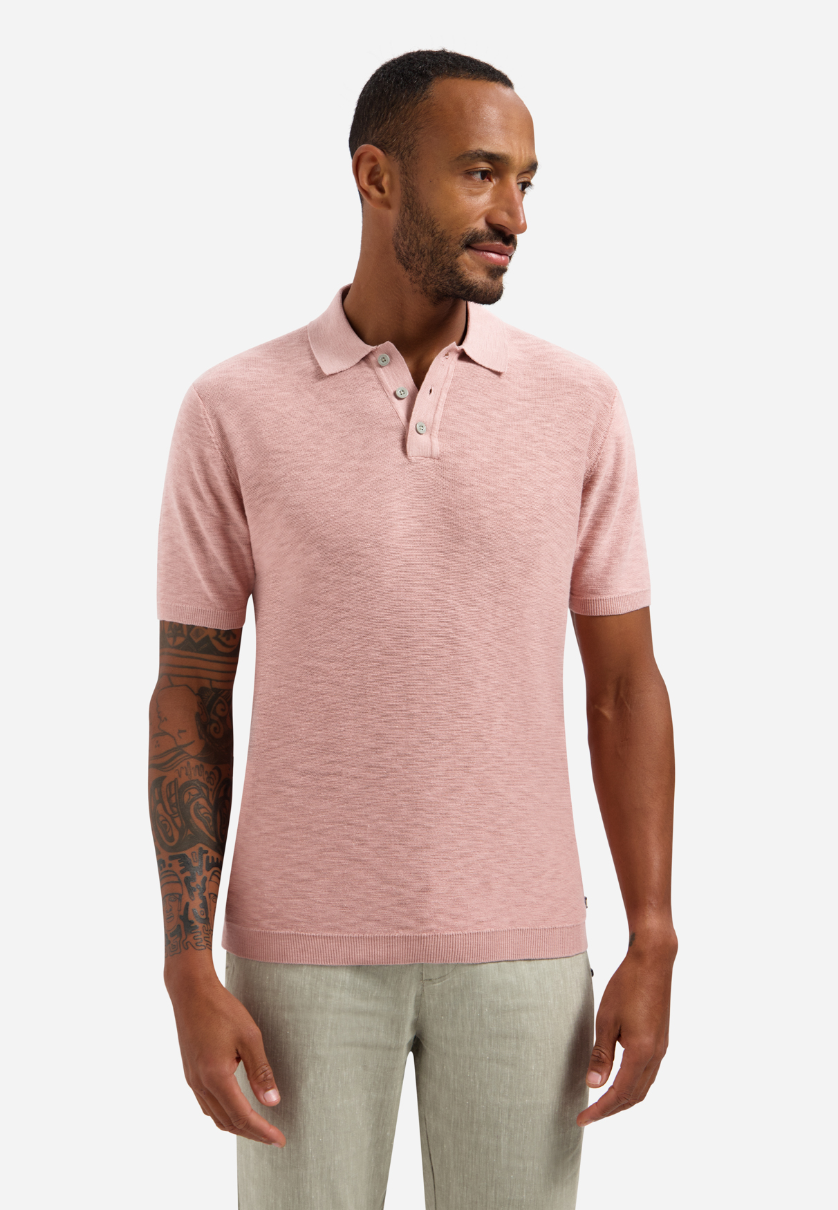 NO EXCESS Gebreid Heren Poloshirt Roze 
