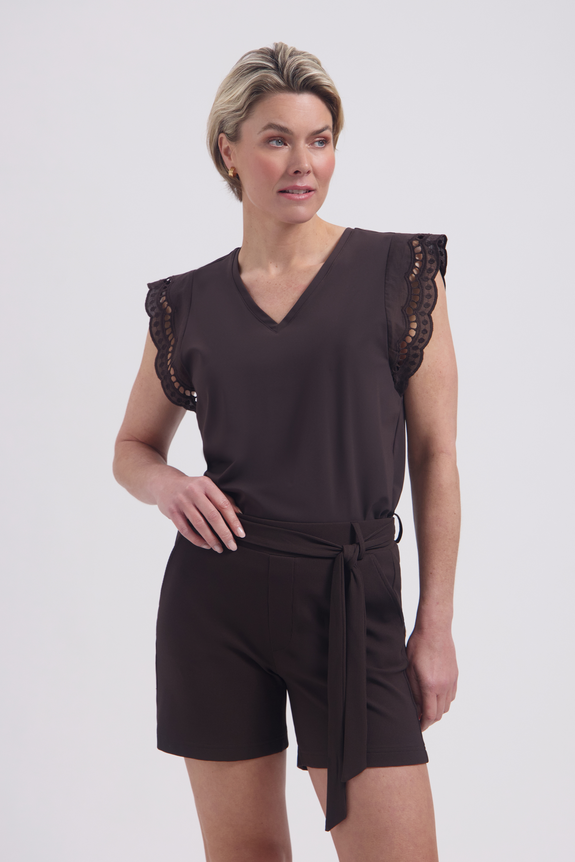 LADY DAY Dames Korte Broek Terry Dark Brown - Afbeelding 2