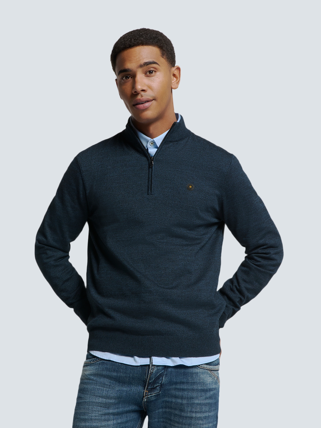 NO EXCESS Gebreide Heren Trui Met Halve Rits Blauw