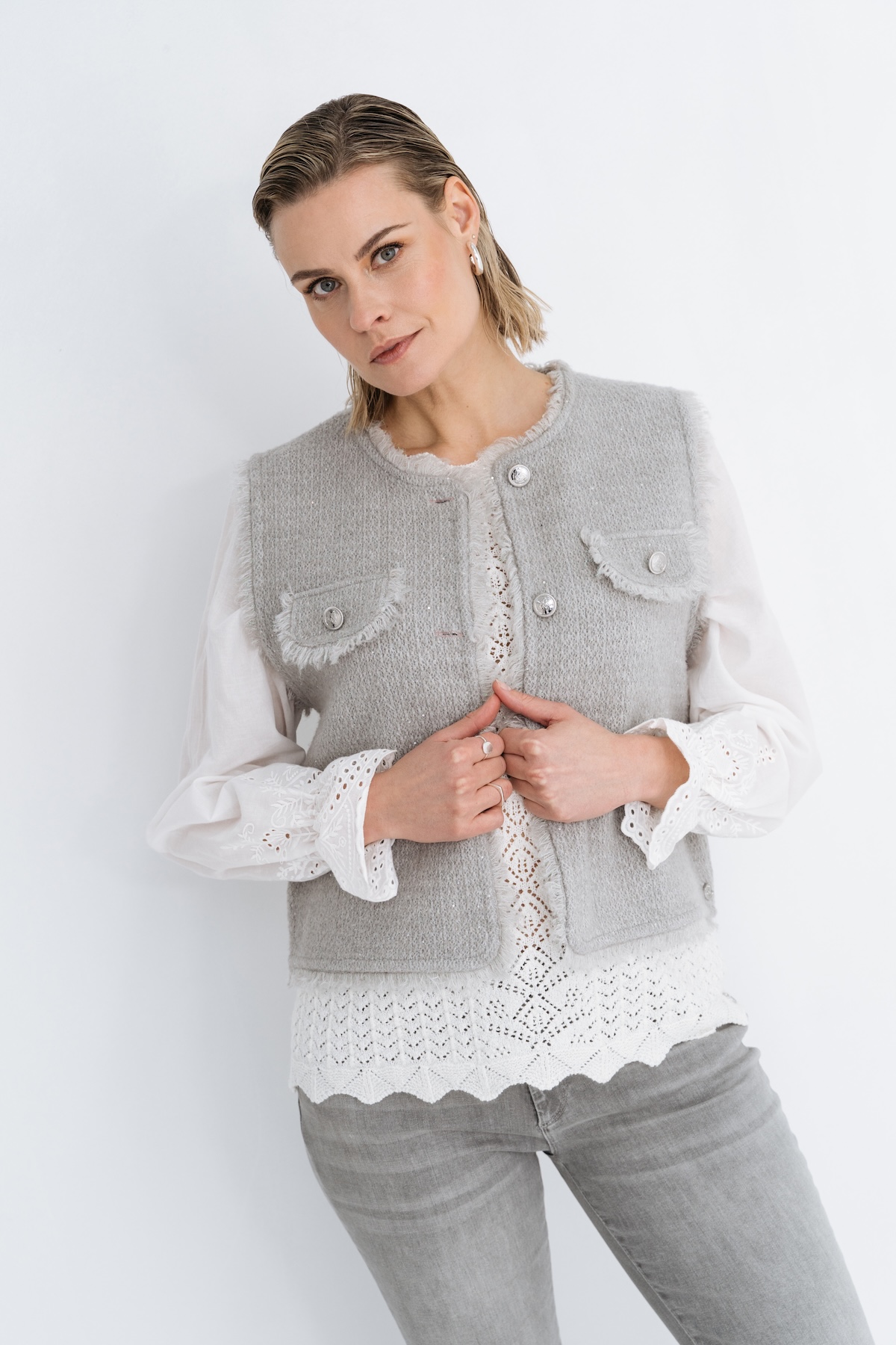 MAICAZZ Dames Gilet Plower Lichtgrijs Melange 