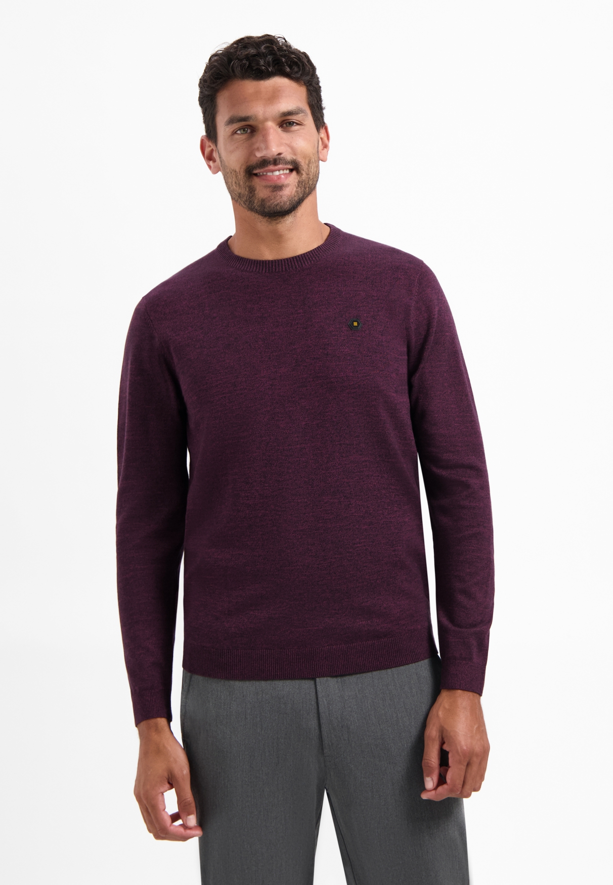 NO EXCESS Gebreide Heren Trui Melange Bordeaux Rood 