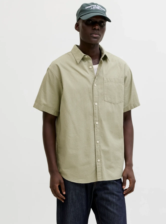 JACK & JONES Heren Overhemd Korte Mouw Dobby Groen