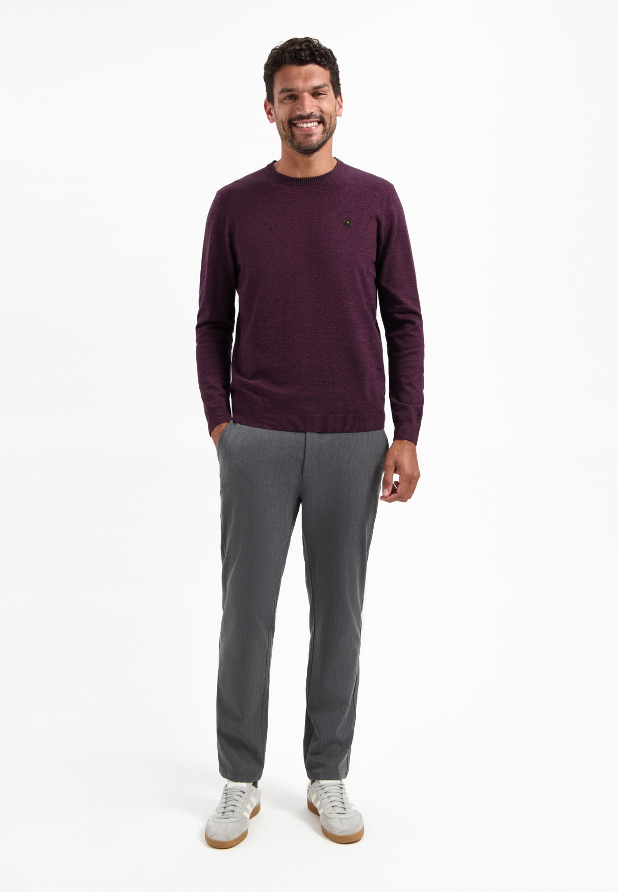 NO EXCESS Gebreide Heren Trui Melange Bordeaux Rood  - Afbeelding 3