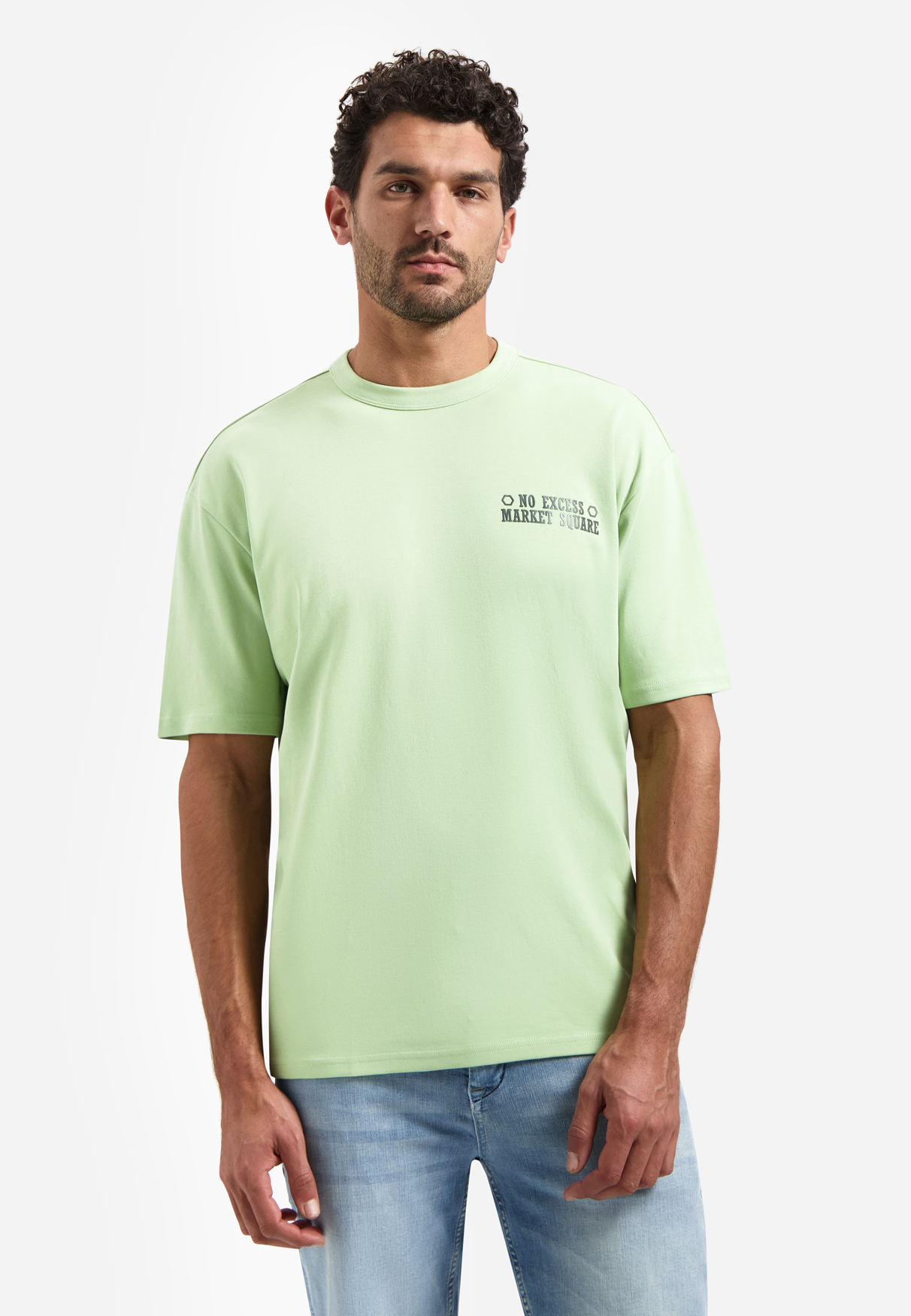 NO EXCESS Heren T-Shirt Met Rugprint Licht Groen 