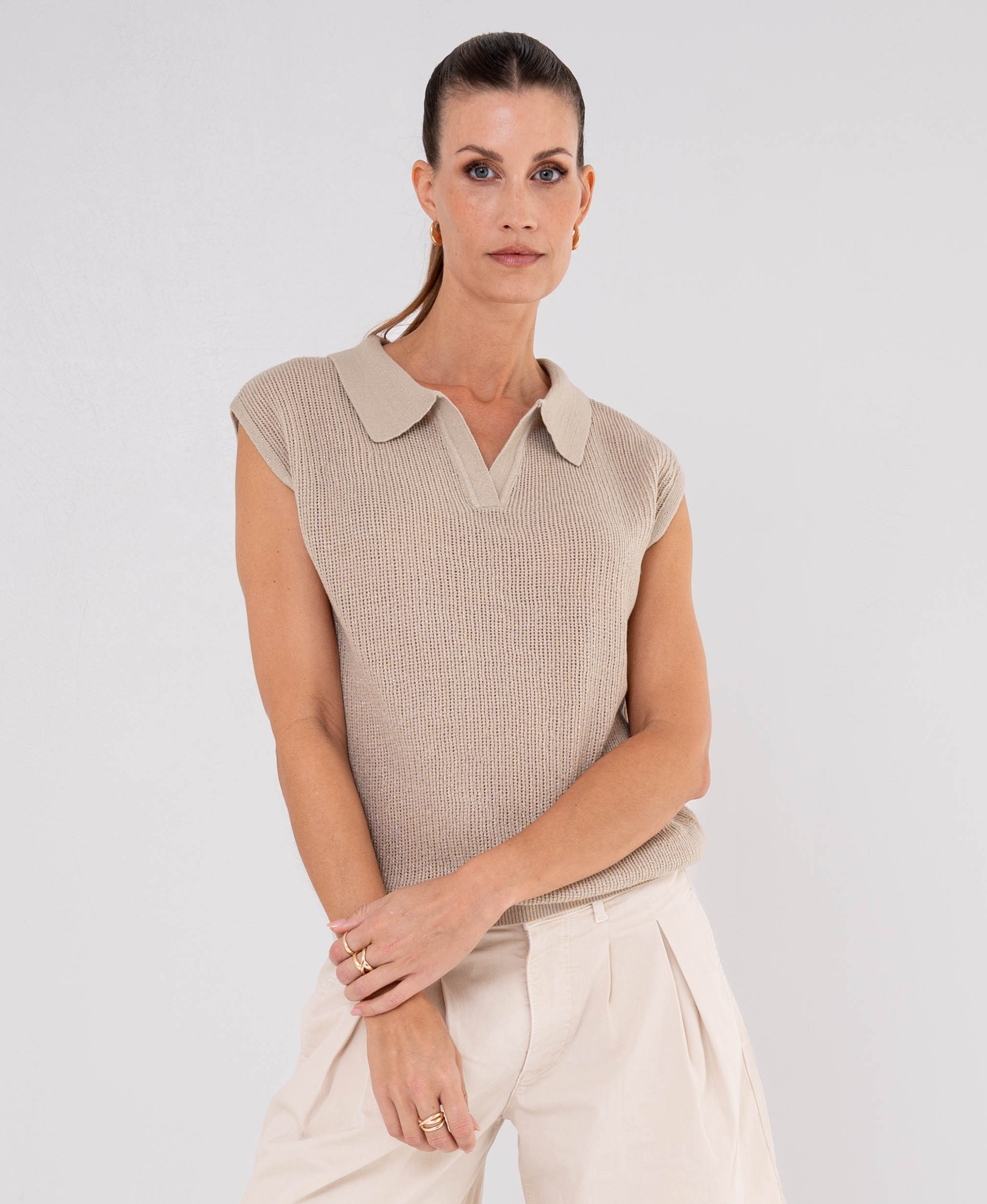 MAICAZZ Gehaakte Dames Top Trust Licht Zand 