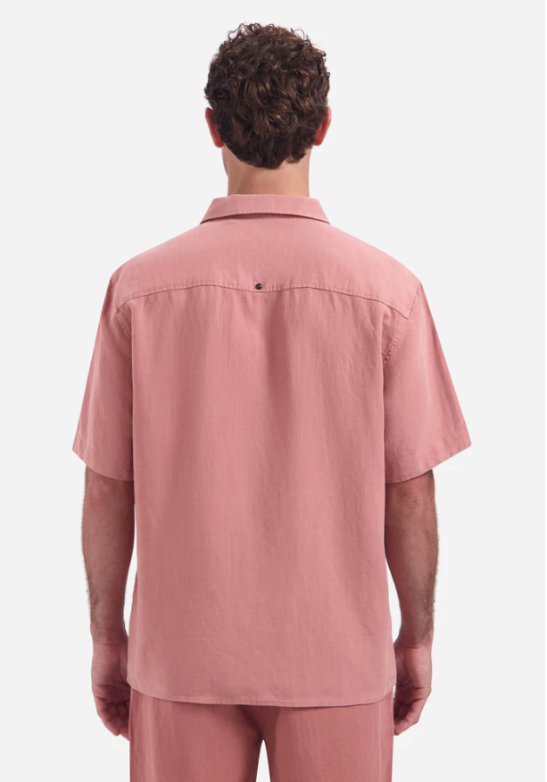 NO EXCESS Heren Overhemd Korte Mouwen Coral Roze Linnenmix - Afbeelding 2