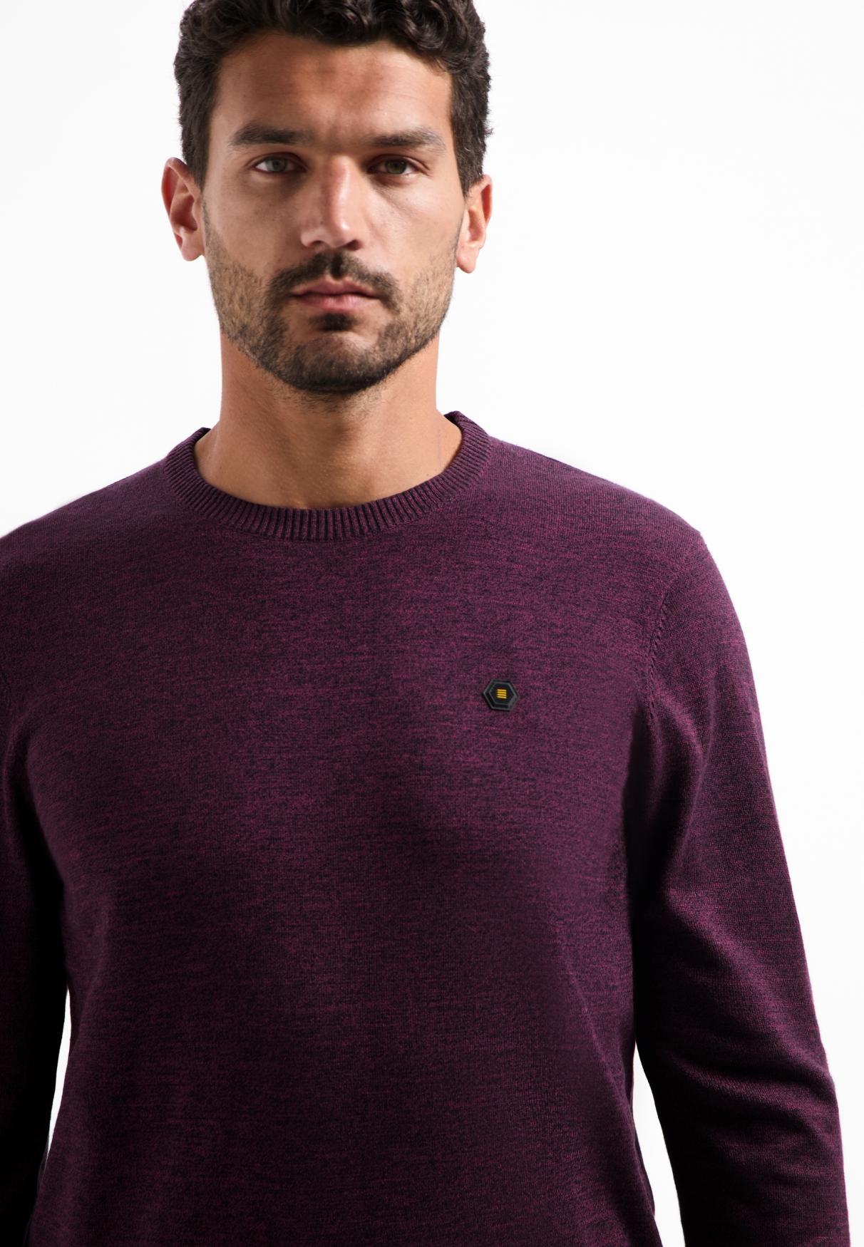 NO EXCESS Gebreide Heren Trui Melange Bordeaux Rood  - Afbeelding 4