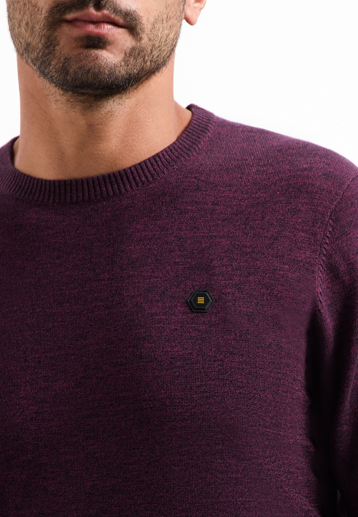 NO EXCESS Gebreide Heren Trui Melange Bordeaux Rood  - Afbeelding 5