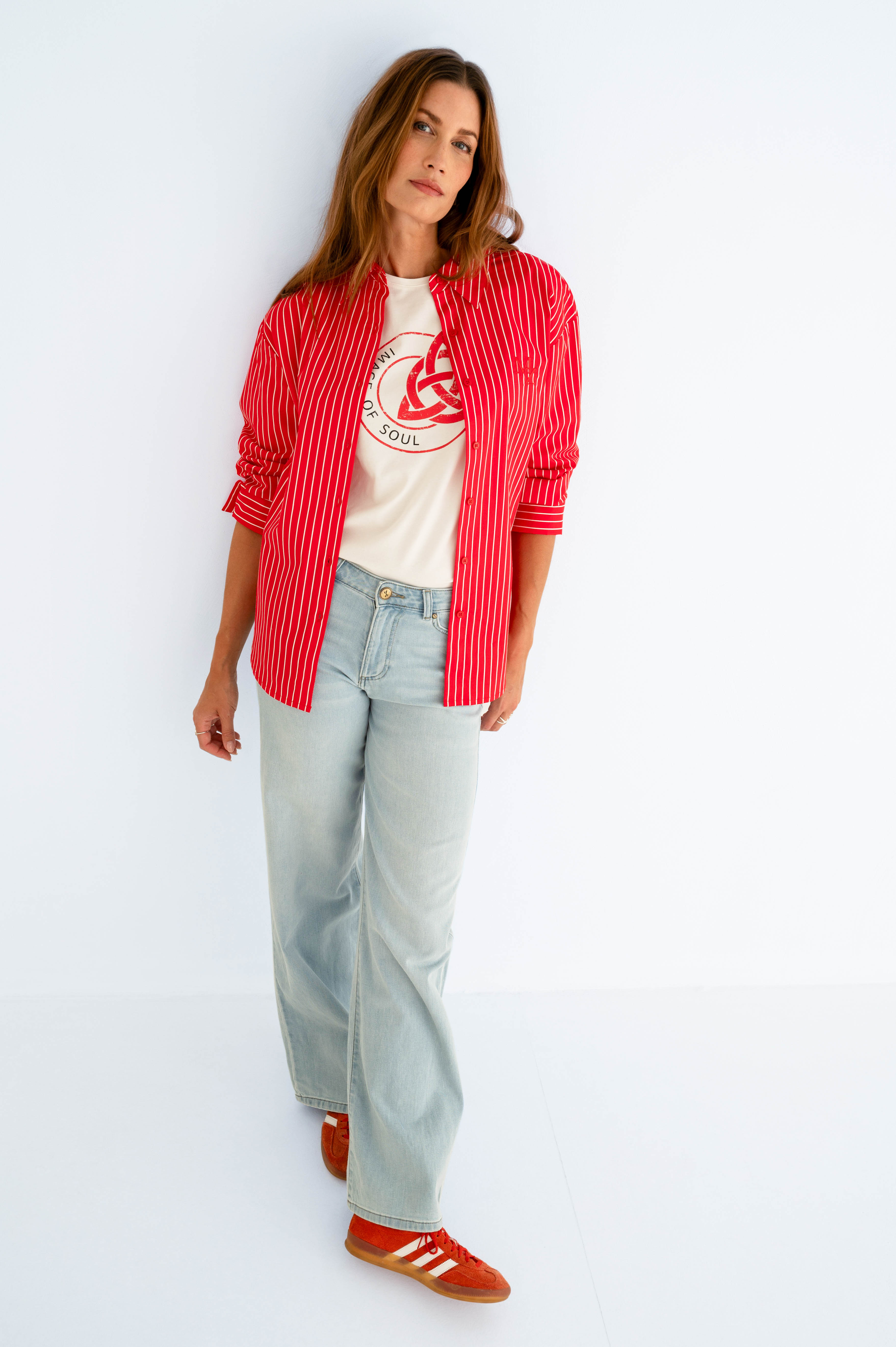 MAICAZZ Dames Blouse Sotti Rood-Offwhite Gestreept - Afbeelding 2