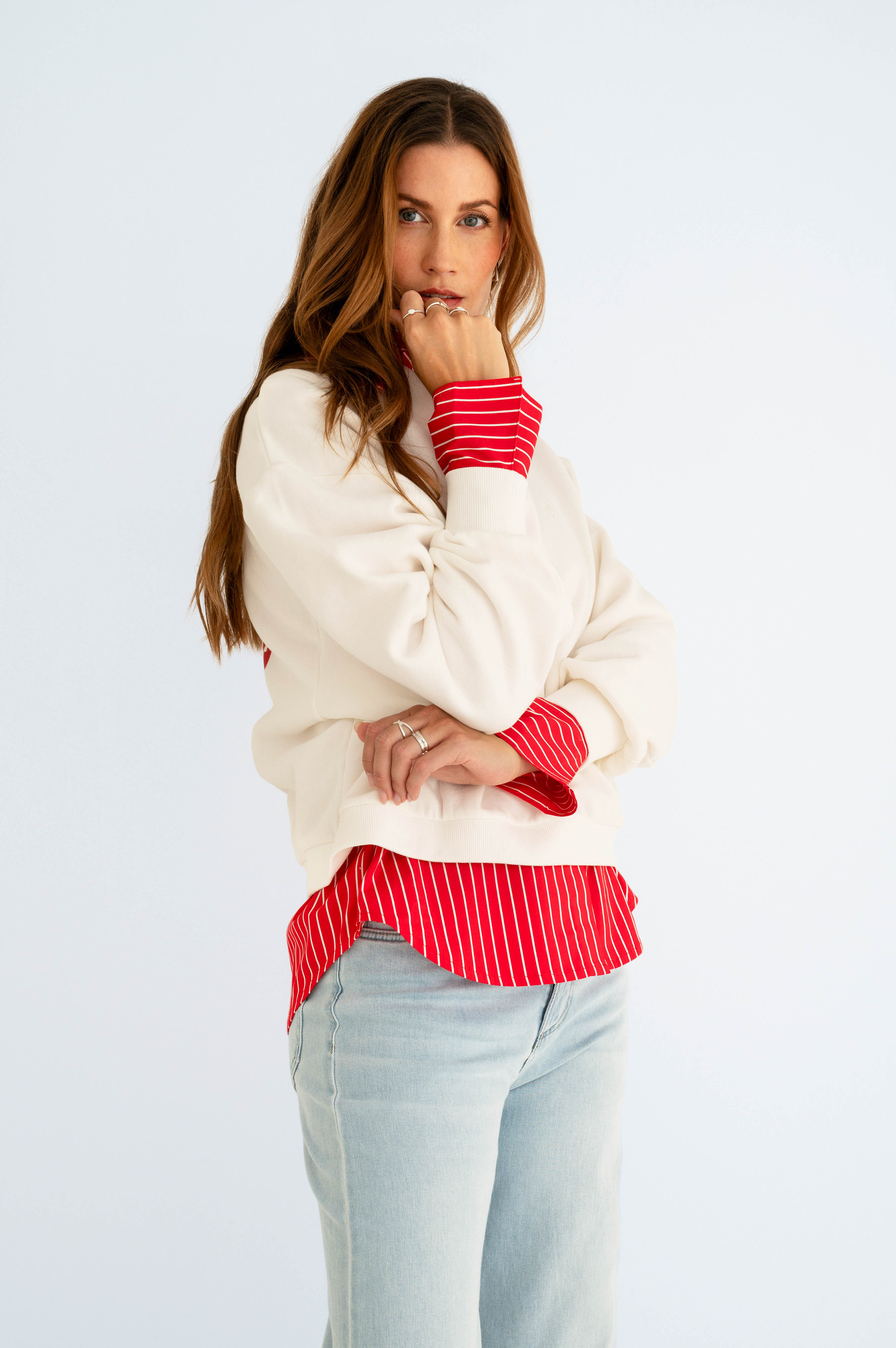 MAICAZZ Dames Blouse Sotti Rood-Offwhite Gestreept - Afbeelding 3