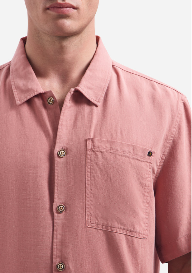 NO EXCESS Heren Overhemd Korte Mouwen Coral Roze Linnenmix - Afbeelding 4