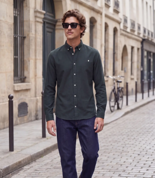 JACK & JONES Heren Overhemd Blake Pique Donkergroen - Afbeelding 3