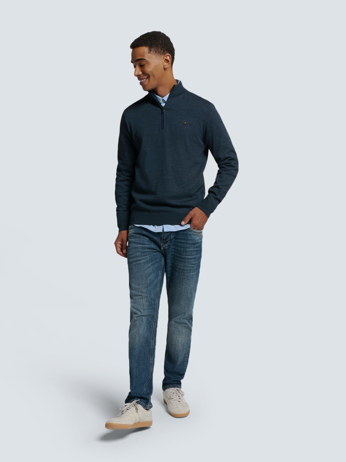NO EXCESS Gebreide Heren Trui Met Halve Rits Blauw - Afbeelding 2