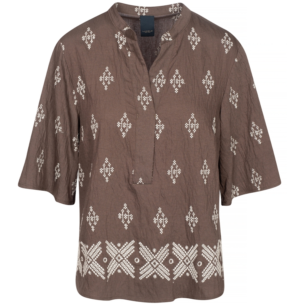 ONE TWO LUXZUZ Dames Blouse Josiana Chocolate Bruin 