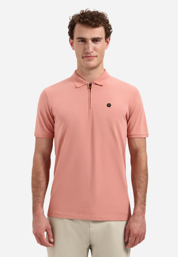 NO EXCESS Heren Poloshirt Met Rits Coral Roze 
