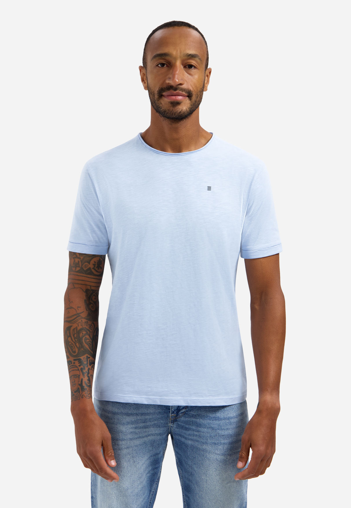 NO EXCESS Effen Heren T-Shirt Licht Blauw 