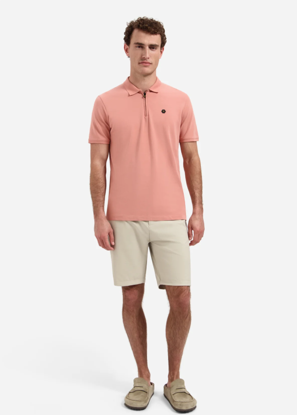 NO EXCESS Heren Poloshirt Met Rits Coral Roze  - Afbeelding 3