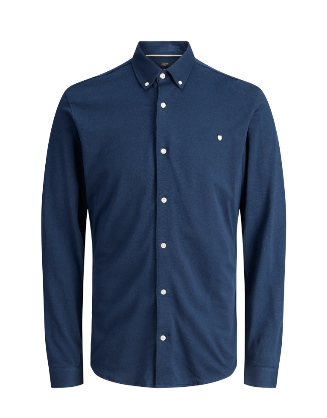 JACK & JONES Heren Overhemd Blake Pique Donkerblauw 