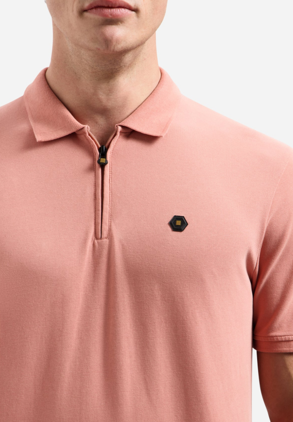 NO EXCESS Heren Poloshirt Met Rits Coral Roze  - Afbeelding 5
