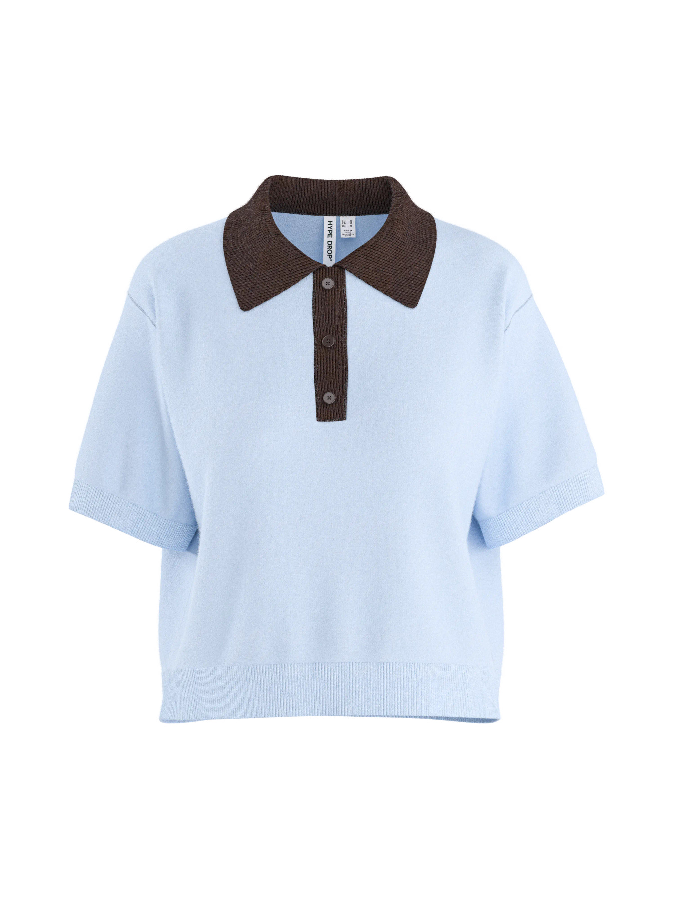 HYPEDROPE Gebreid Dames PoloShirt Sarah Lichtblauw-Donkerbruin  - Afbeelding 2