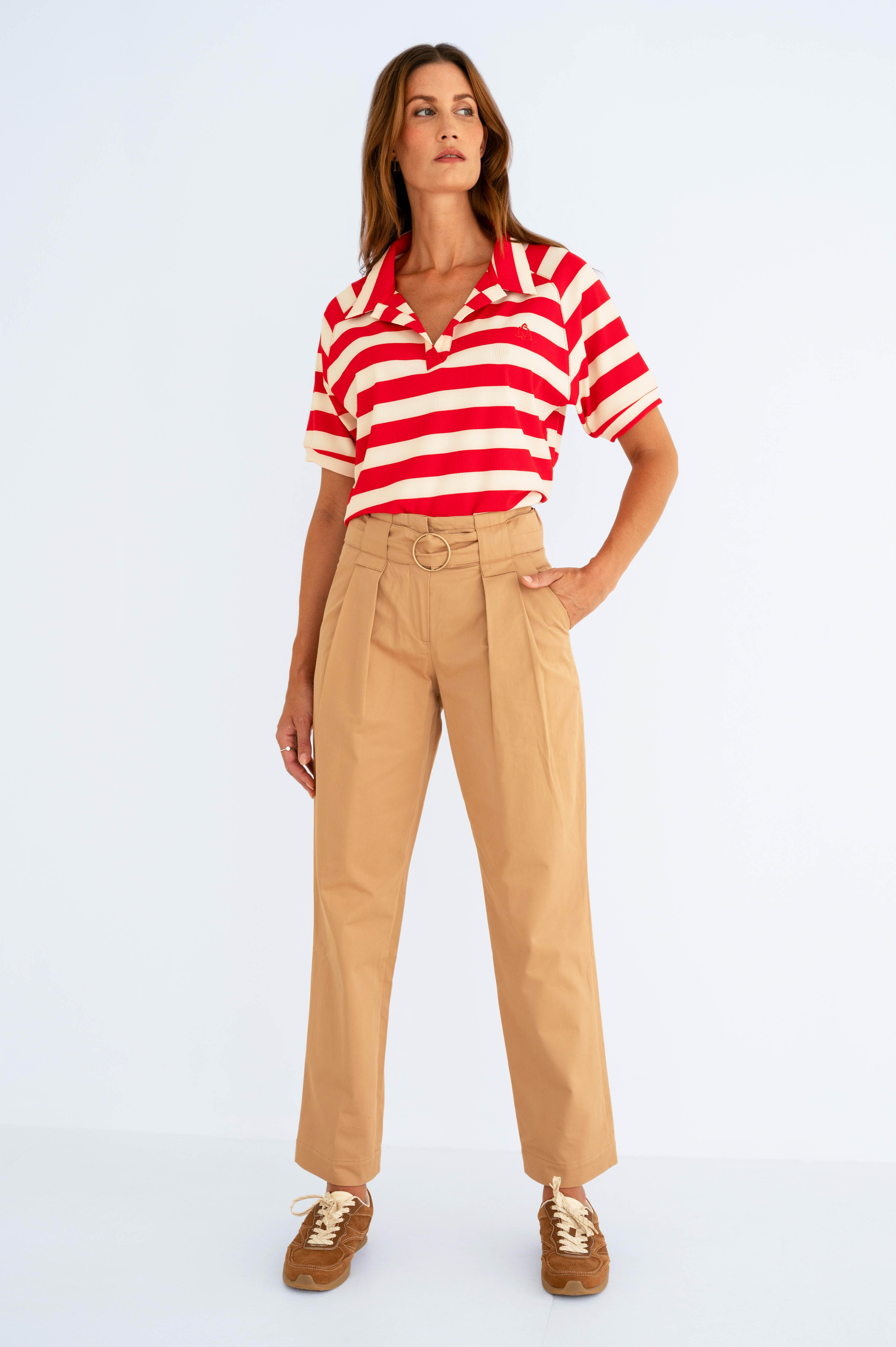 MAICAZZ Dames Poloshirt Sinca Rood-Offwhite Gestreept - Afbeelding 3