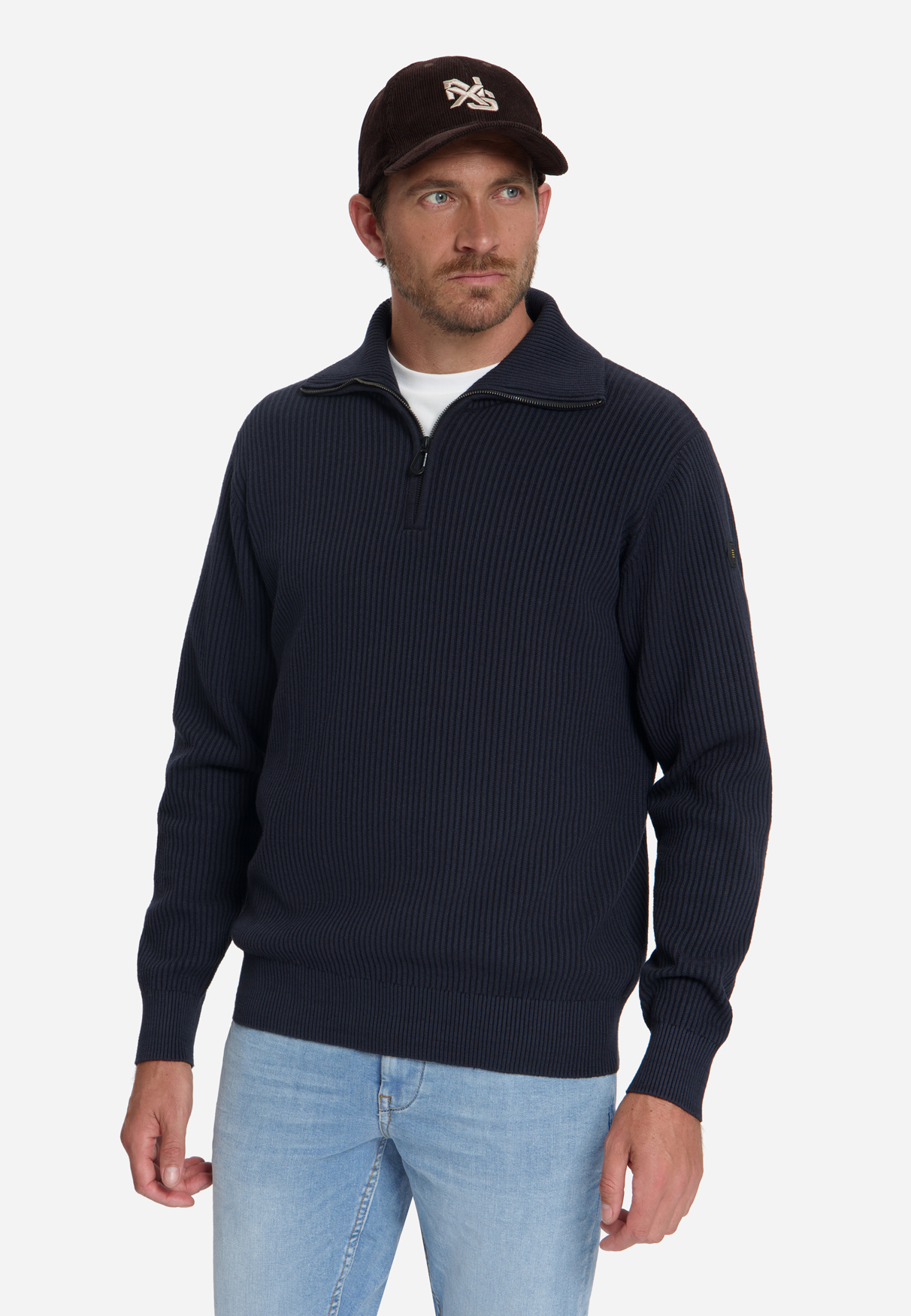 NO EXCESS Heren Schippers Trui Met Rits Donkerblauw