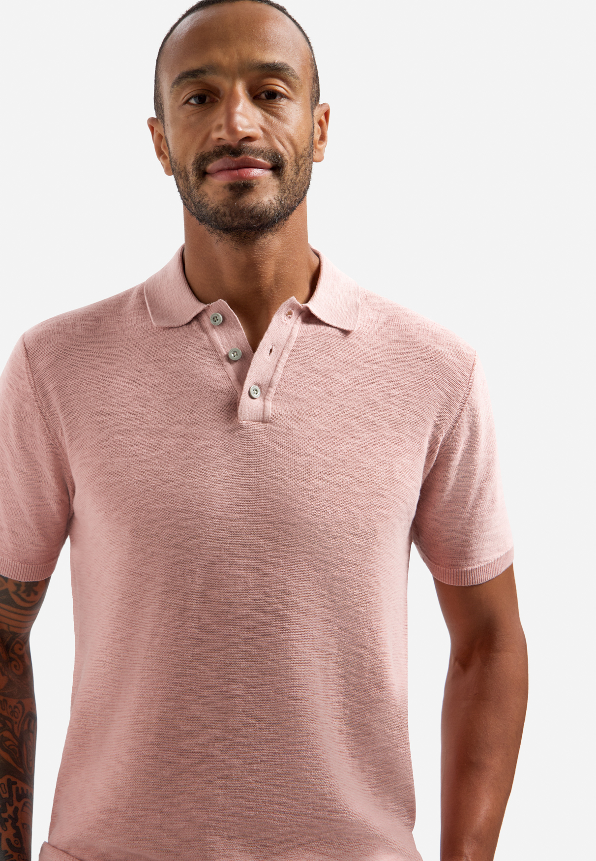 NO EXCESS Gebreid Heren Poloshirt Roze  - Afbeelding 3