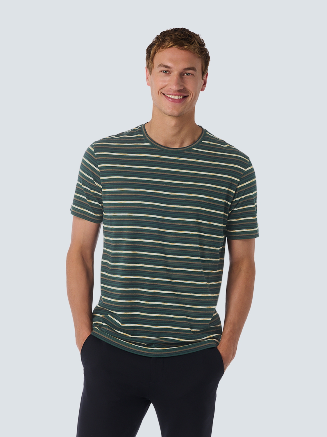 NO EXCESS T-Shirt Gestreept Donkergroen 