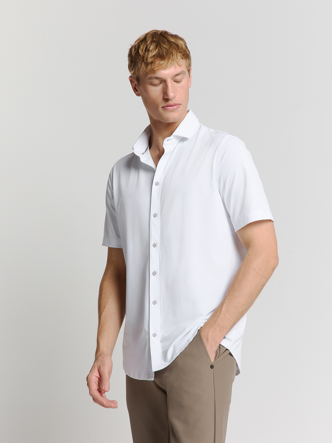 NO EXCESS Overhemd Korte Mouw Jersey Wit 