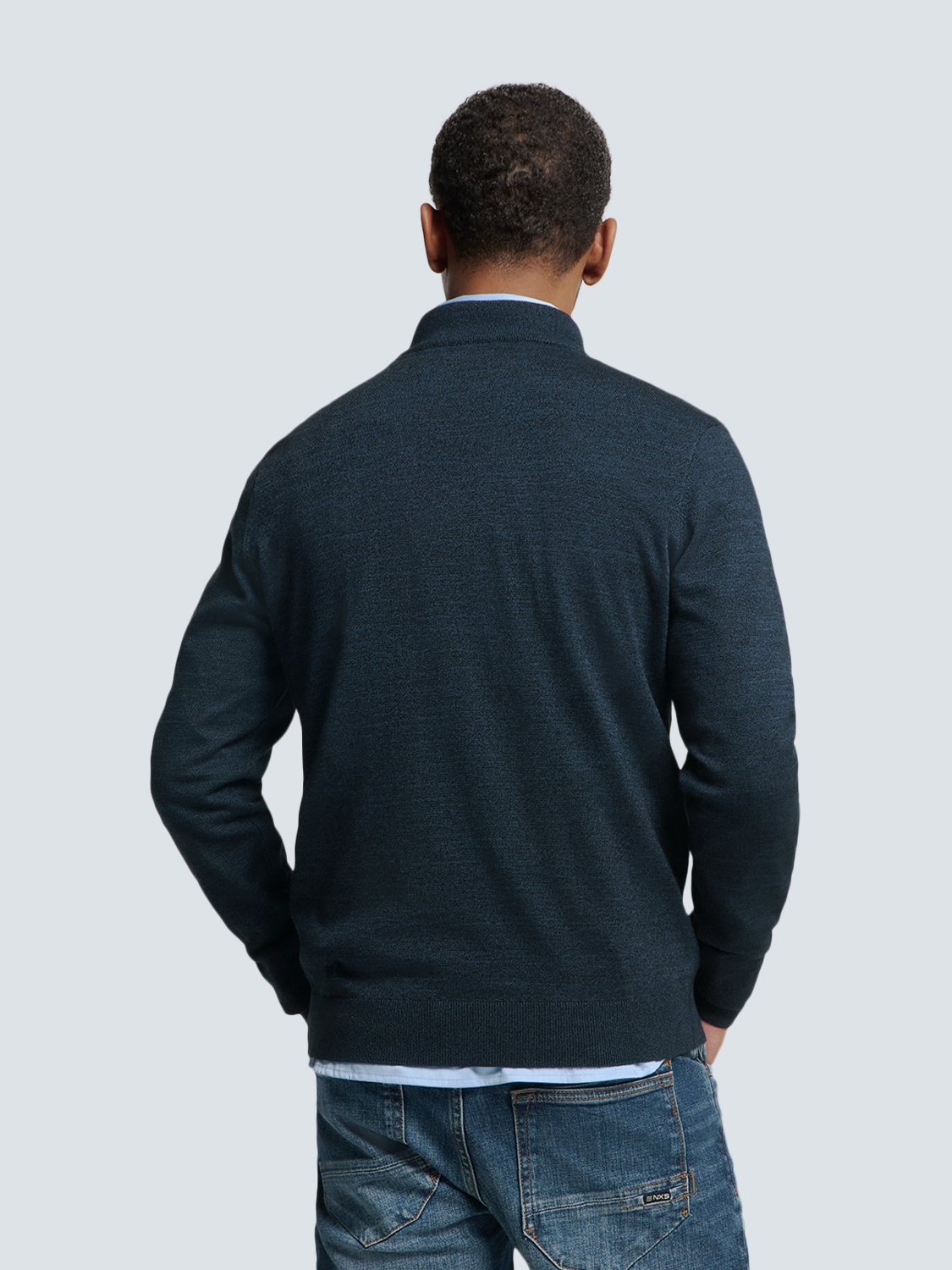 NO EXCESS Gebreide Heren Trui Met Halve Rits Blauw - Afbeelding 3