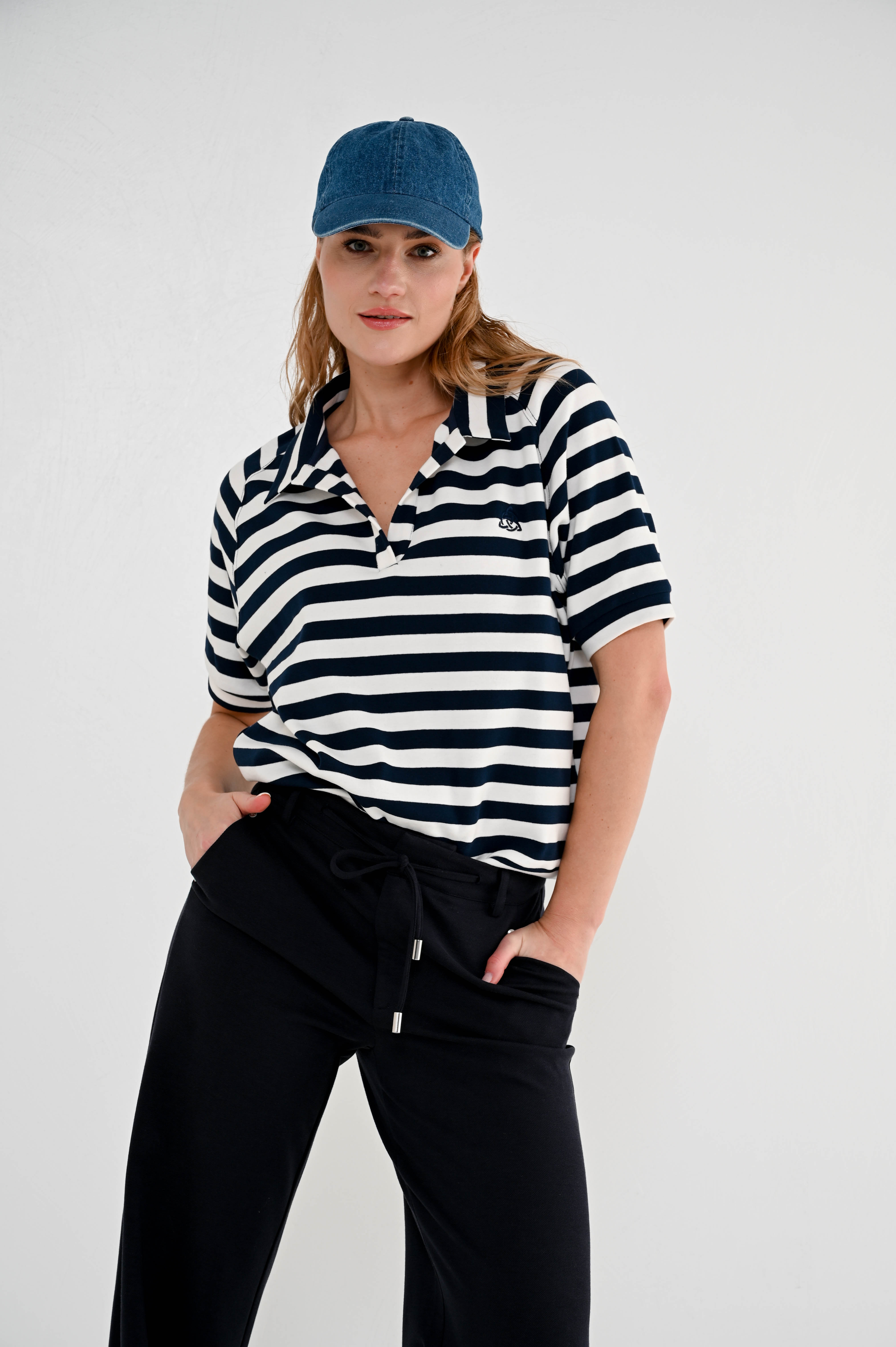 MAICAZZ Dames Poloshirt Sinca Donkerblauw-Offwhite Gestreept