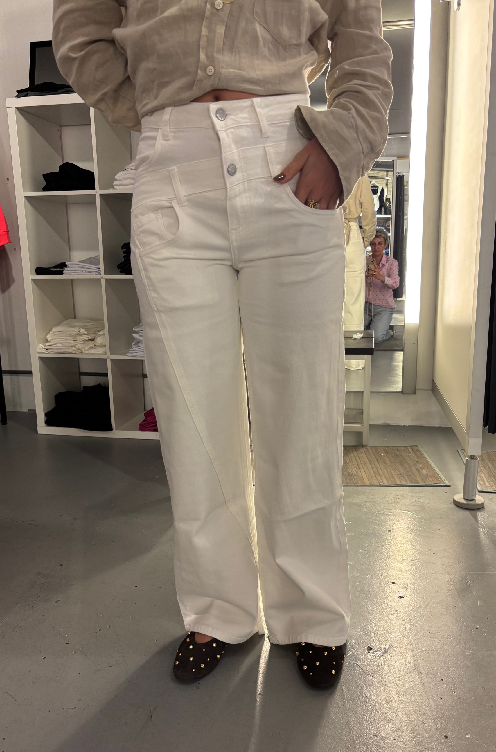 TOXIK Wide Leg Broek Dubbele Boord WIt 