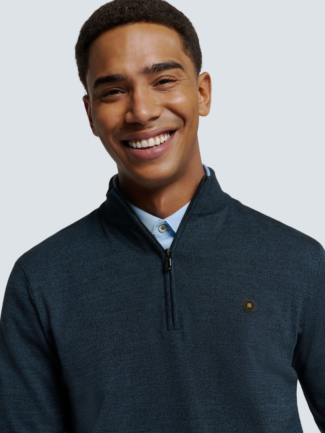 NO EXCESS Gebreide Heren Trui Met Halve Rits Blauw - Afbeelding 4