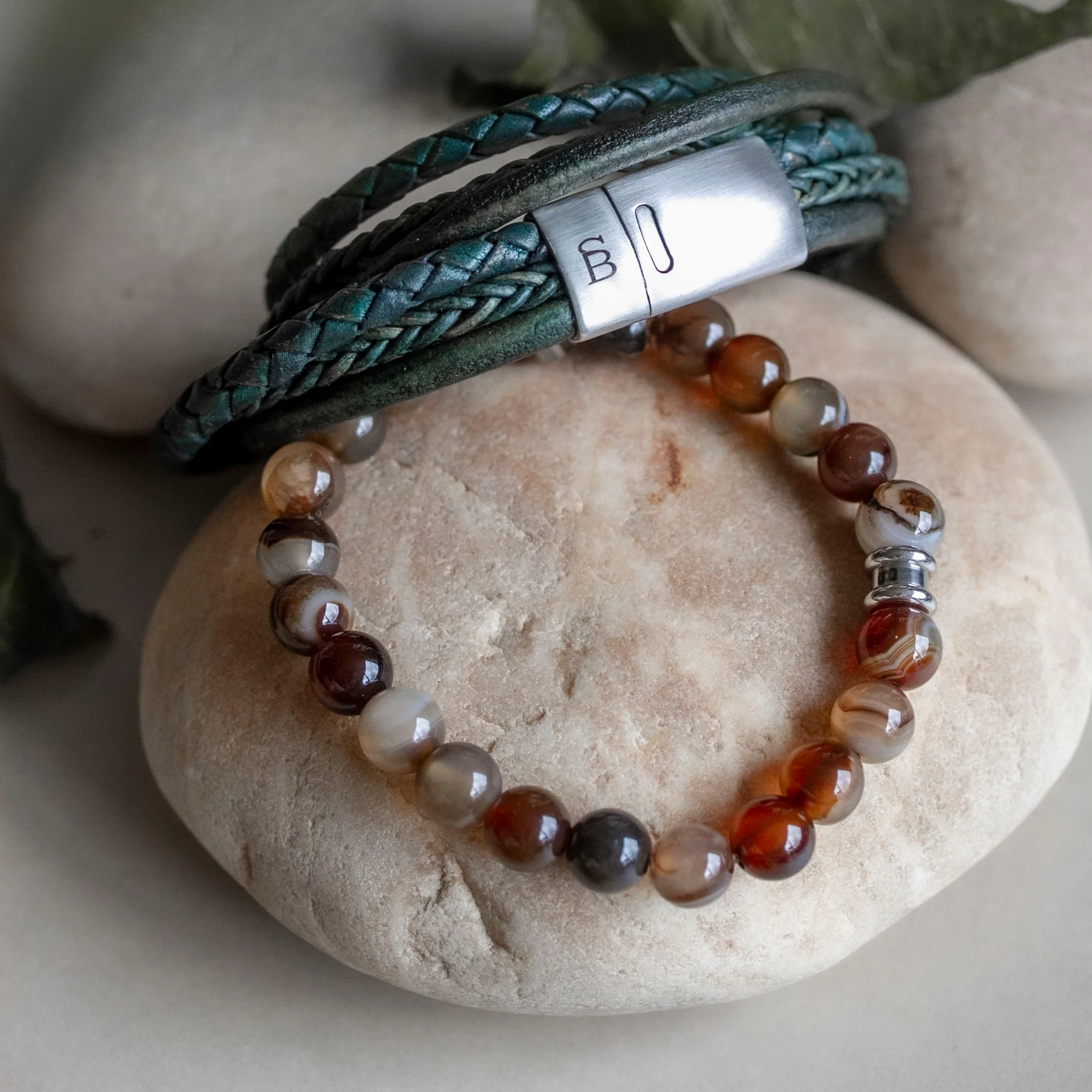 Steel&Barnett Herenarmband Stones Basic Chocolate - Afbeelding 2